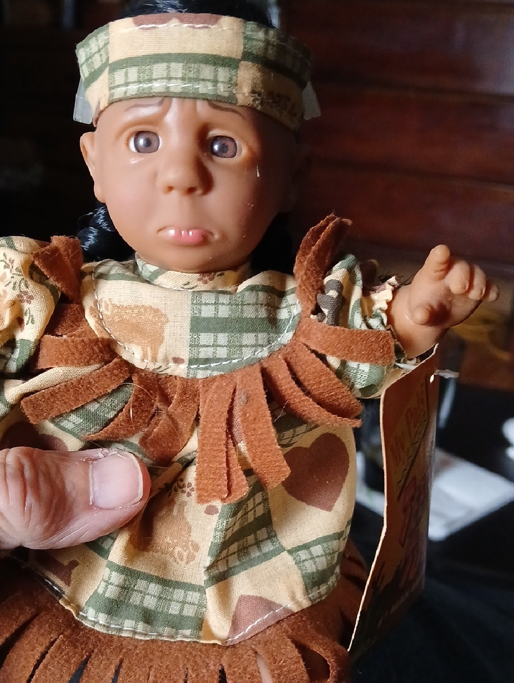 Brown & Green Plush Native-Inspired Baby Doll with Fringe Outfit